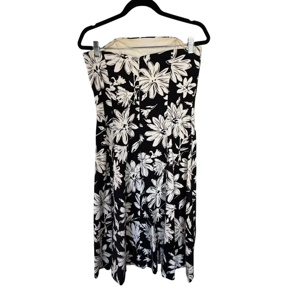 White House Black Market Dress Size 12 Black White Floral Midi A-Line Classic - Picture 4 of 10